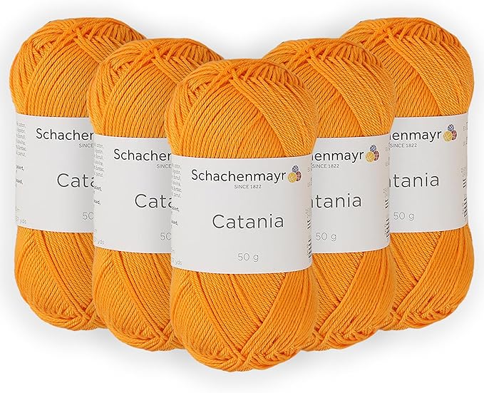 5 Skein/Pack Schachenmayr (SMC) Catania Originals Yarn, Each Ball 1.76 Oz (50gr) / 136 Yards (125 m), 100% Mercerized Cotton for Knitting and Crochet Yarn, Sport Weight, 411 - Mango