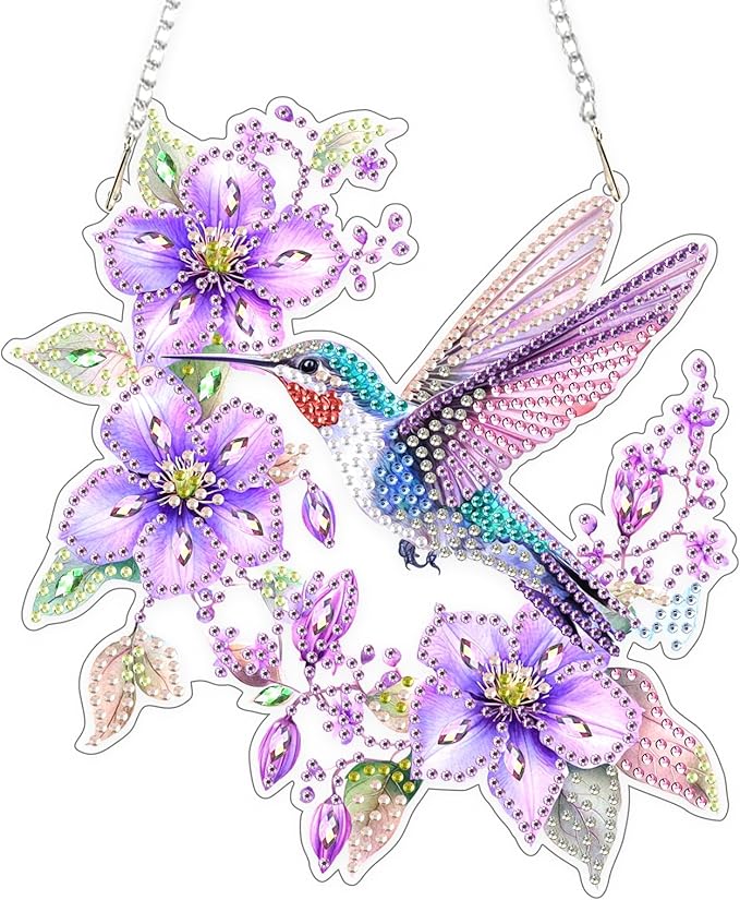 TOSTOG Diamond Art Hanging Kits for Adults, Diamond Paintings for Adults Window Pendant, Hummingbird Diamond Art Kits, Bird Diamond Paintings Hanging Pendant Kit Gem Painting Wall Decor Gift