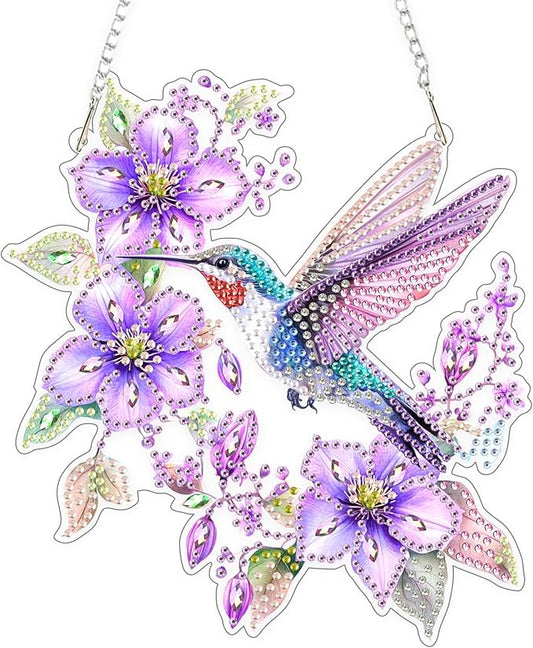 TOSTOG Diamond Art Hanging Kits for Adults, Diamond Paintings for Adults Window Pendant, Hummingbird Diamond Art Kits, Bird Diamond Paintings Hanging Pendant Kit Gem Painting Wall Decor Gift