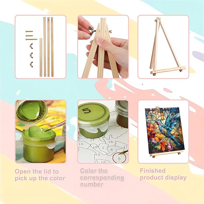 Hummingbird Paint by Numbers for Adults with Framed Canvas - with Wooden Easel, Paint by Number on Canvas, DIY Acrylic Oil Painting Kits with Brushes Nice Gift Box for Home Wall Decor (12x16 inch)