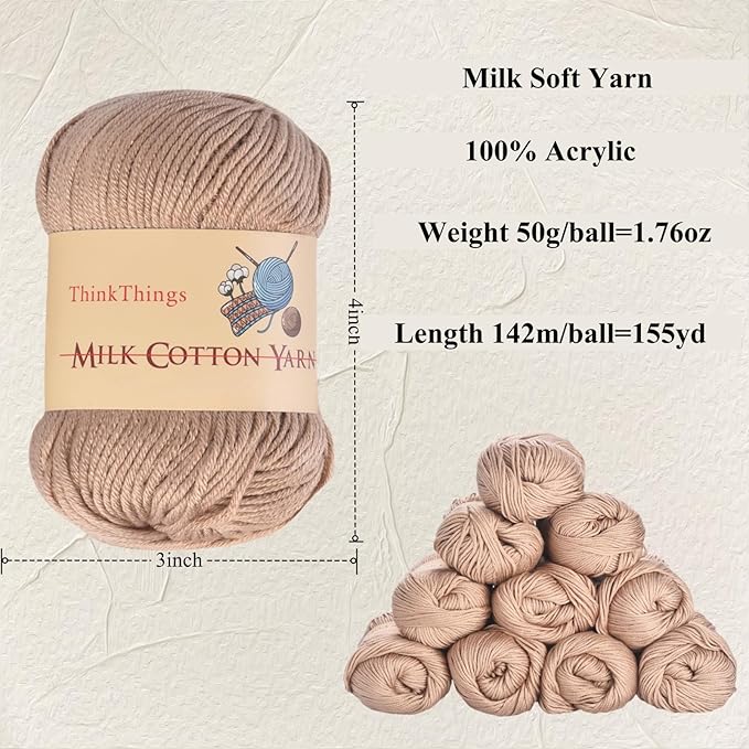 Yarn for Crocheting Bulk - 10Balls 17.6OZ Pack Acrylic Khaki Yarns Large - DIY Weaving & Knitting Tool Thread for Beginners