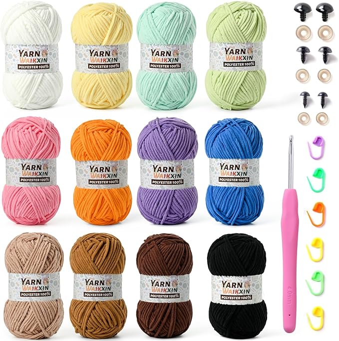 12 Pack Fluffy Chunky Chenille Yarn for Crocheting, Baby Yarn for Crocheting Soft Blanket, 600g (787yds) Bulky Yarn Set for Crochet Amigurumi & DIY Crafts D