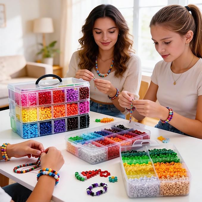 Pony Beads 10,000 Pieces Bracelet Making Kit, 30 Colors Kandi Beads Kit for Bracelets, Jewelry, Hair & Crafts, DIY Projects for Teens and Adults
