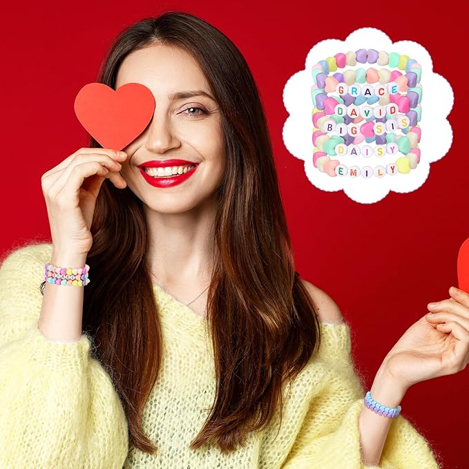 Highergo 1200 Pcs Mother's Day Bracelets for Women Heart Pastel Bead Bracelet Set DIY Craft Kit Love Heart Stretch Mother's Day Jewelry Accessories Outfits Festive Party Gifts Favors