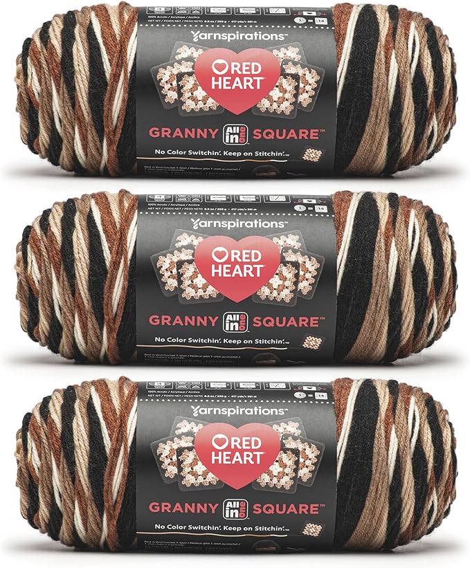 Red Heart All in One Granny Square Espresso 3 Pack of 250g Yarn