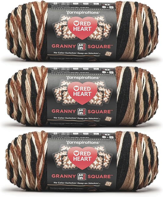 Red Heart All in One Granny Square Espresso 3 Pack of 250g Yarn