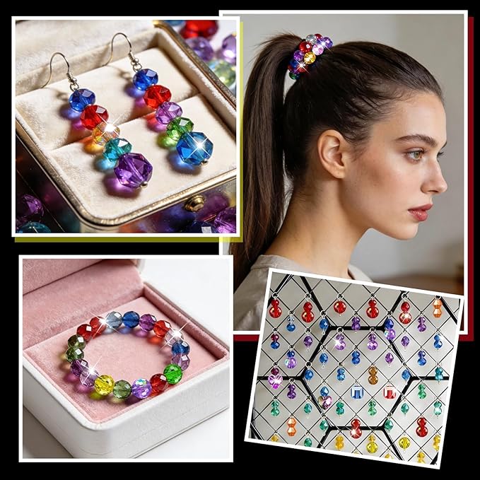 2215 Pcs Glass Beads for Jewelry Making –High Shine, Faceted Cut Crystal Rainbow Beads, DIY Bracelet Necklace Earring Craft Kit and Lamp Decor with Organizer Box for Valentine's Day, Colorful