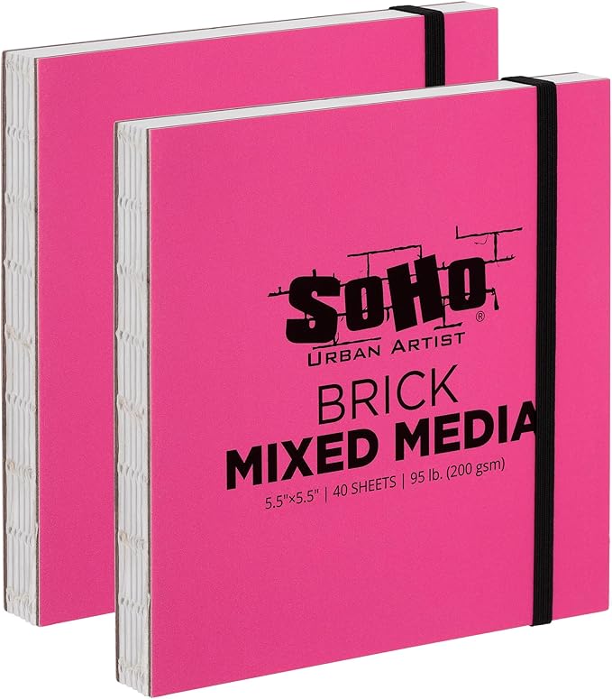 SoHo Urban Artist Brick Sketchbook Journals for Sketching, Drawing, Colored Pencils, Graphite, and More - Mixed Media 5.5"x5.5" (200 GSM, 40 Sheets)