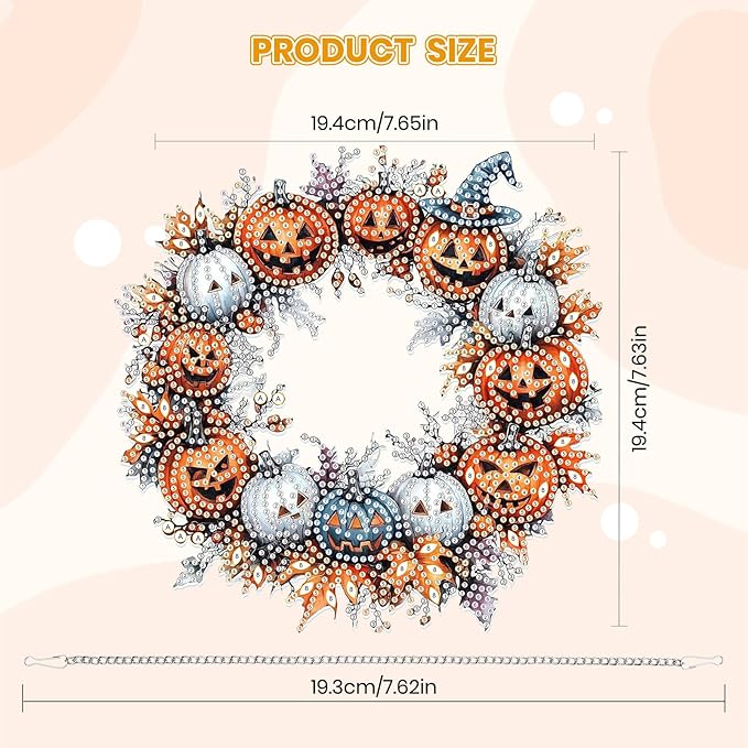 MOGTAA Fall Pumpkin Diamond Art Hanging Pendant Kits, Halloween Diamond Art Suncatchers for Adults, 5D Special Shape Diamond Painting Wreath Gem Art for Home Wall Decor
