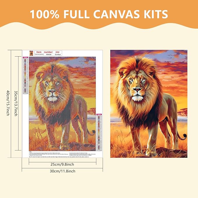 SENQAO Lion Diamond Painting Kits, Beast 5D Diamond Art Kits, Gem Art Painting with Diamonds Dots, Arts and Crafts for Beginners Adult Kids Wall Decor 12x16inch