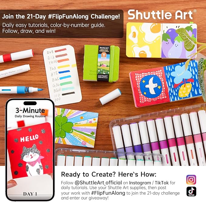 Shuttle Art Small Sketchbook for Acrylic Paint Marker - 2 Pack (36 Sheets Total) 2.36x2.36 Watercolor Journal with 140LB (300 GSM) Paper, Acrylic Paint Marker Journal for FlipFunAlong