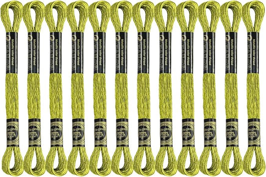 12 Skeins Embroidery Floss, Gold Metallic Embroidery Thread Polyester Cross-Stitch Threads for Hand Embroidery String Art DIY Creation