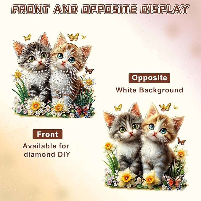 KEYIFA Cats Diamond Painting Kit, DIY Flowers Diamond Art for Adults, Diamonds Pendant Special Shaped Rhinestone Window Hanging Ornaments Home Garden Wall Door Decoration, 20cm Width