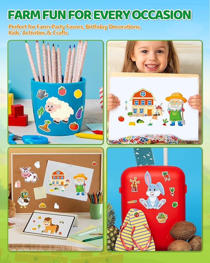 aowplc 48 sheets farm animal make‑a‑face stickers for kids & toddlers – 12 unique mix‑and‑match designs – farm party favors, birthday supplies, activities & crafts