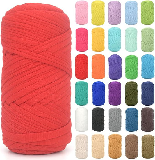 Tshirt Yarn for Crocheting,Red T Shirt Chunky Elastic Fabric Thick T-Shirt Crochet Yarn for Beginners Crocheting Hand Knitting Bag/Basket/Coasters/DIY Crafts/Home Decor 200G(Red