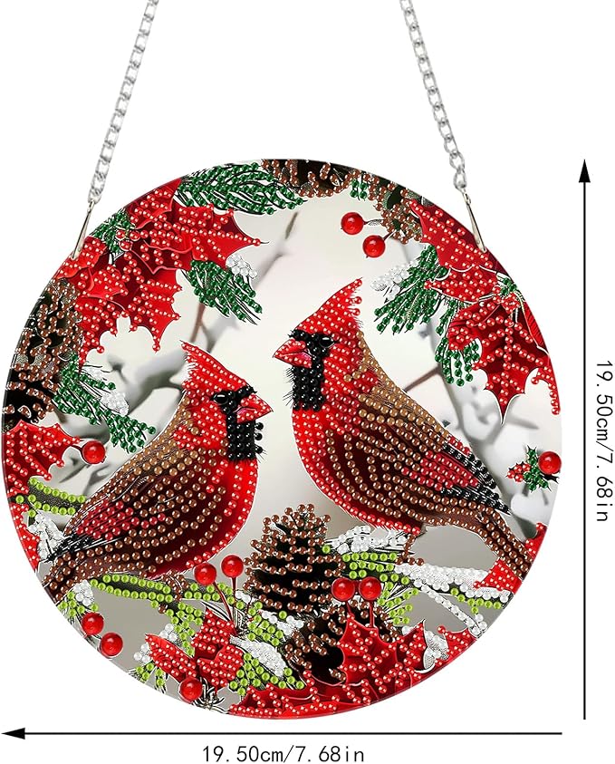 SENQAO Christmas Diamond Art Hanging Kits for Adults Kids, Christmas Cardinal Diamond Art Suncatchers, 5D Special Shape Diamond Painting Pendant Window Ornament Gifts for Home Door Wall Decor