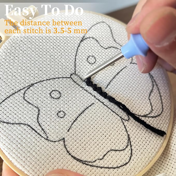 Morledoa Butterfly Punch Needle Coasters Kit, Punch Needle Kits Adults Beginner, Butterfly Coasters Kit Including Adhesive Felt, Yarns, Embroidery Hoop, Instruction