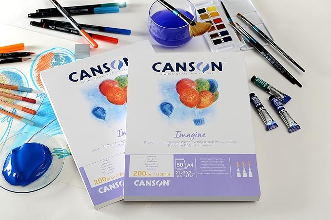 Canson Imagine Mixed Media 200gsm Paper, Natural White, A1 pad Including 25 Sheets