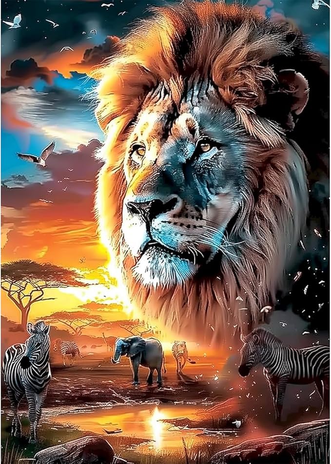 SENQAO Lion Diamond Art Kits for Adults, Beast Lion Diamond Painting Kit for Beginners, Round 5D DIY Diamond Dots, Full Drill Painting Kit Art and Crafts for Adults Home Wall Decor 12x16inch