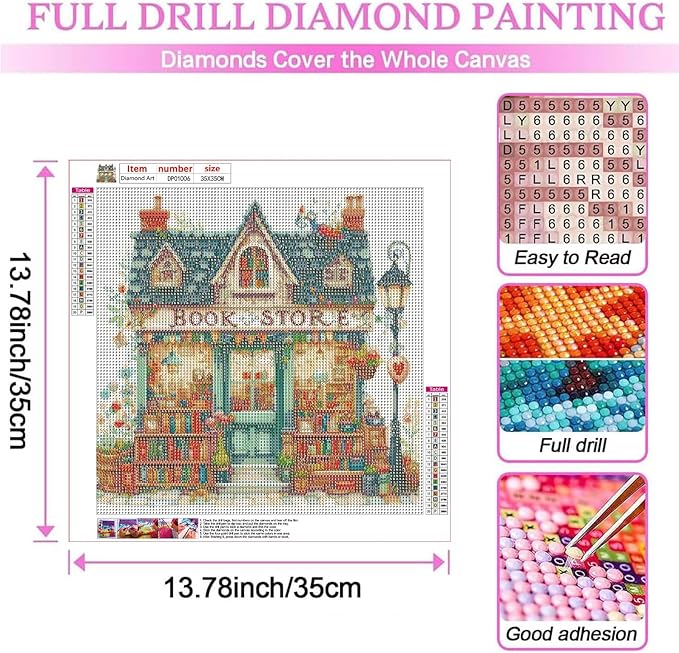 EIBEILI Diamond Painting Kits for Adults, Book Store 5D Diamond Art Kits for Beginner, DIY Full Round Drill Diamond Dot Gem Art Kits for Home Wall Decor 13.8x13.8 Inch