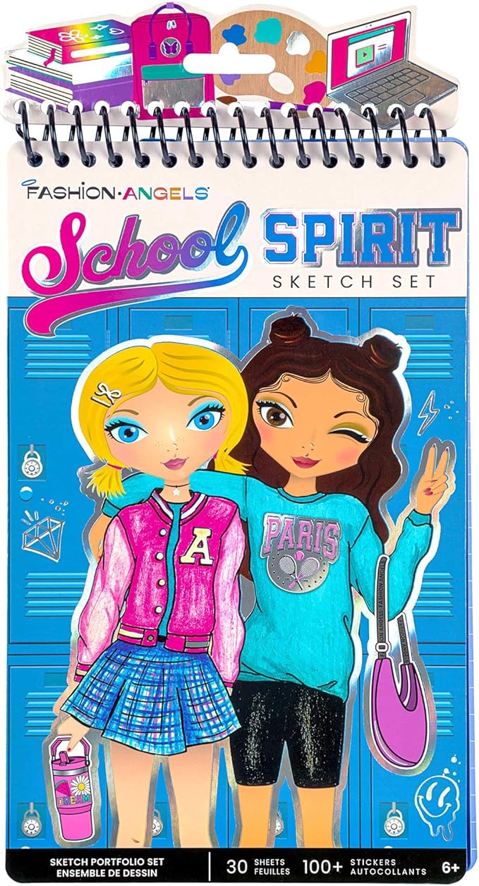 Fashion Angels School Spirit Sketch Set, Includes Sketch Pad with Stencils & Stickers, Fashion Design Sketch Book for Girls, Ideal Drawing Kit for Kids