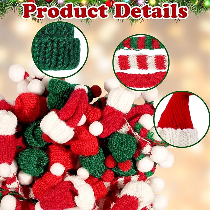 100 Pcs Mini Knit Hat Christmas Scarf Set Mini Santa Hats for Christmas Tree Ornaments DIY Craft Art Snowman