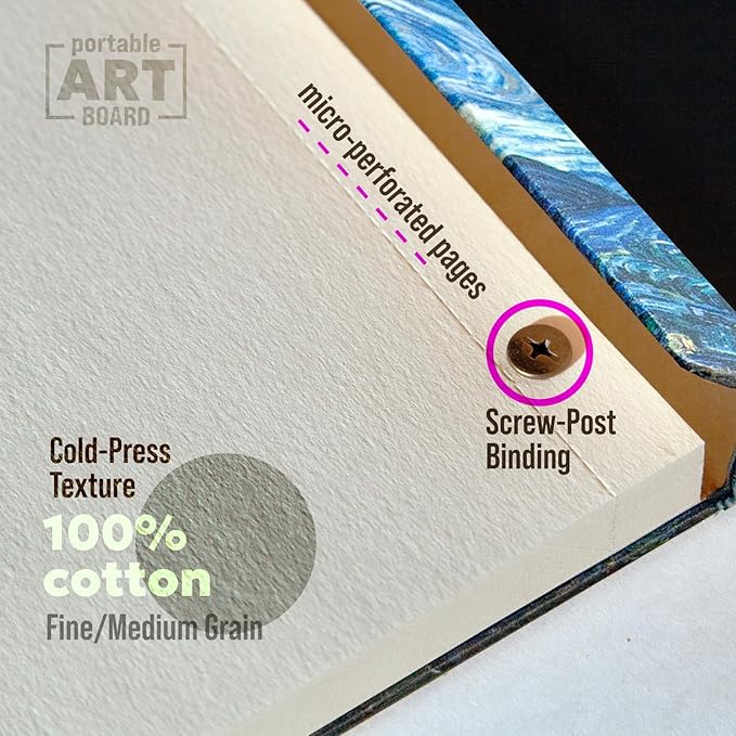 Watercolor Paper Pad — Magnetic Hardcover — 100% Cotton Watercolor Paper, Cold Press 200 GSM — 40 Sheets — Lay-Flat Watercolor Sketchbook — Art Supplies — KIROSKETCH (Starry Night 8,5x7,7 in)