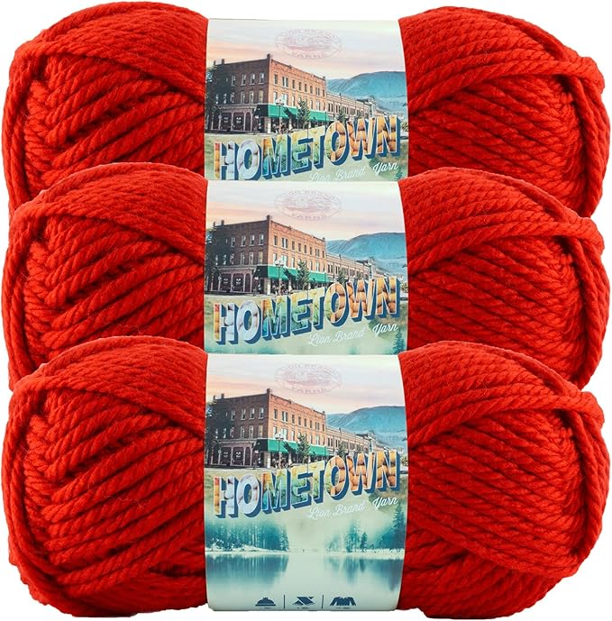 Lion Brand Yarn Hometown Yarn, Super-Bulky Yarn for Knitting, Crocheting, and Crafting, 3 Pack, Cincinnati Red
