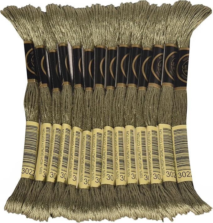 LE PAON Embroidery Floss, 14-Pack Six Strands 100% Long Staple Cotton Embroidery Thread, 8.7-Yard，Color Number：3022, Medium Brown Grey