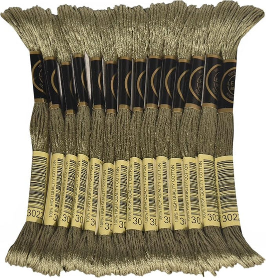LE PAON Embroidery Floss, 14-Pack Six Strands 100% Long Staple Cotton Embroidery Thread, 8.7-Yard，Color Number：3022, Medium Brown Grey