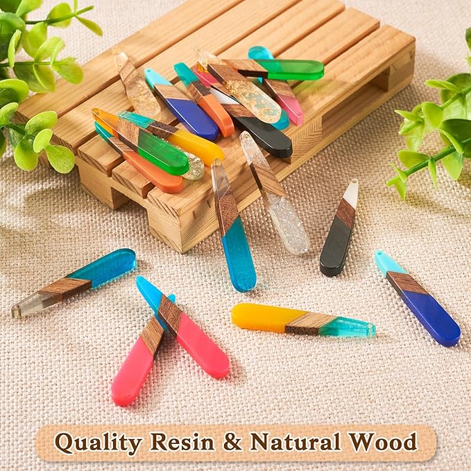 Beadthoven 20pcs/10 Pairs Teardrop Charms DIY Bohemian Earrings Pendants Assorted Colorful Western Charms Natural Wooden Pieces Tag Pendants for Jewelry Making Necklace Findings Women