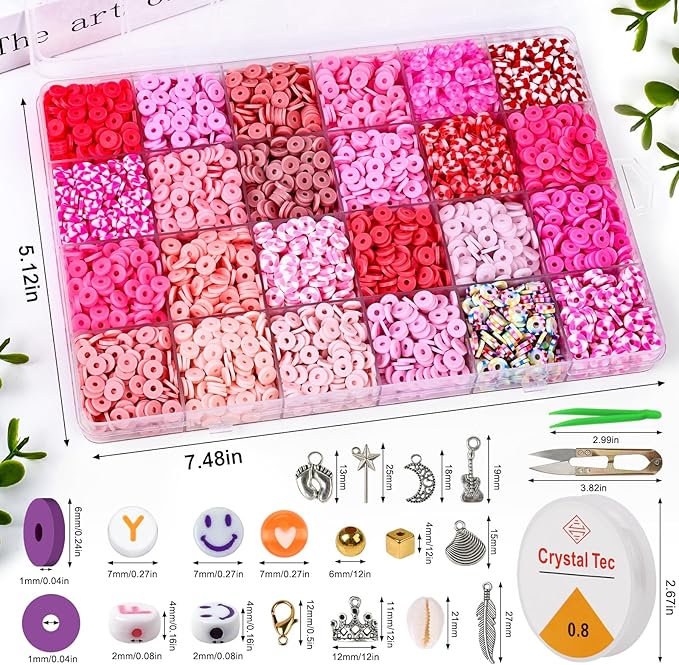 XSEINO 46000Pcs Clay Beads - 216Colors 10Boxes Clay Beads, 5 Styles Letter Beads,with Rich Making Accessories and 3 Rolls Crystal Cord,for Crafts