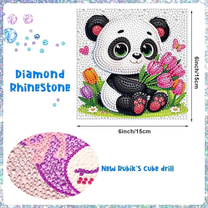 Dlylust Panda Diamond Art Kits for Kids with Frame, Gem Art for Kids Ages 4-8-12, Easy Diamond Painting Kit with Beautiful Package for Gift Home Wall Decor