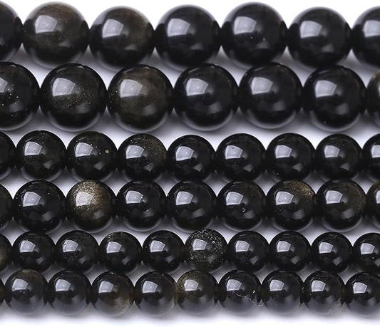 10MM 35PCS Gold Obsidian Stone Beads for Jewelry Making Gemstone Round Crystal Bracelet Necklace