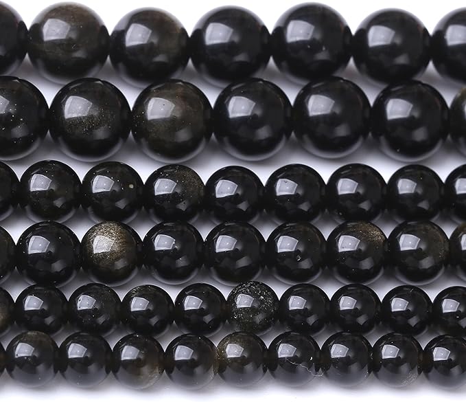 8MM 45PCS Gold Obsidian Stone Bead Gemstone Round Crystal Jewelry Making DIY Bracelet Necklace Jewelry Making