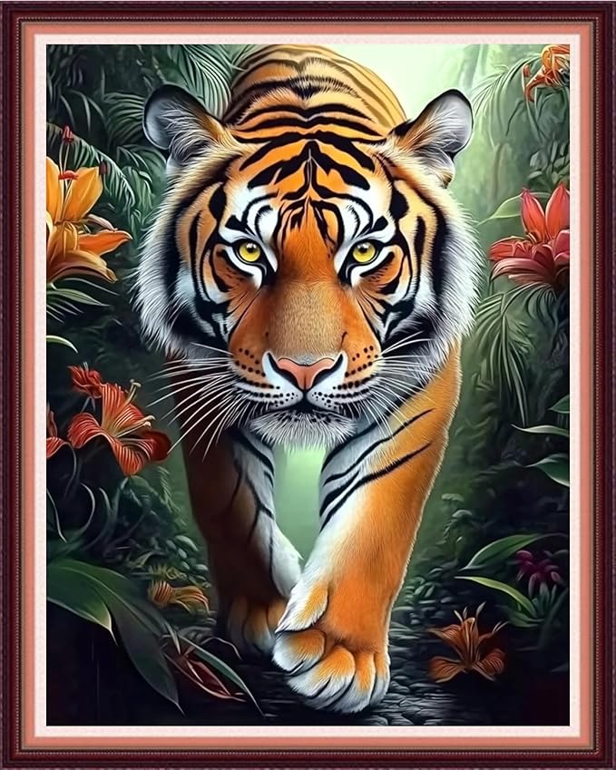 fanxvivy stamped cross stitch kits for beginners full range of cross stitching preprinted embroidery kits for adults, 11ct embroidery pattern needlepoint kits-tiger king 16x20 inch