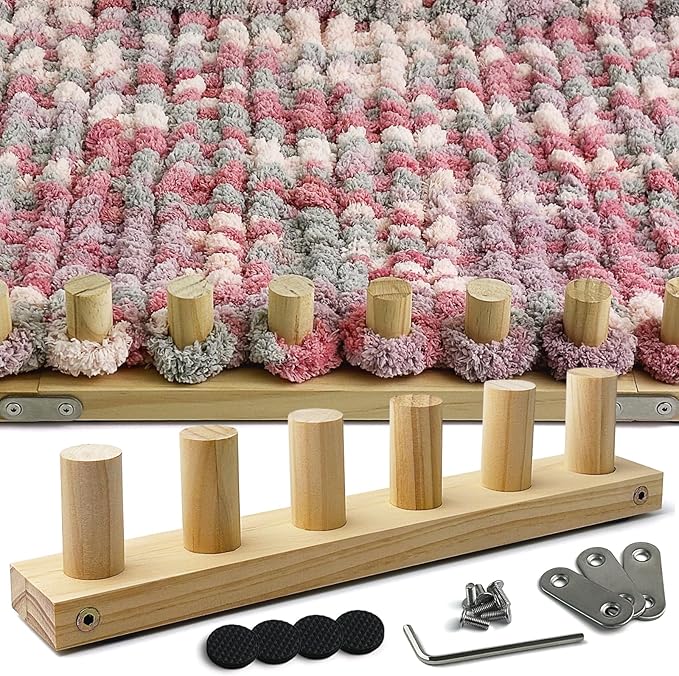 Chunky Blanket Loom Knitting Set, 1PCS Refill Chunky Yarn Blanket Knit Loom with Anti-Slip Pads, 13in/33cm Wooden Loom for Chunky Blanket, Chunky Knit Blanket Crochet Loom for Beginners