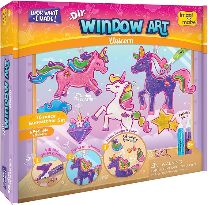 imagimake window art unicorn | stained glass kit | unicorn girls toys age 6-8 | 6 year old girl birthday gift | art and crafts for girls 8-12 | diy suncatcher kit for 5,6,7,8,9,10,11,12 year old kids