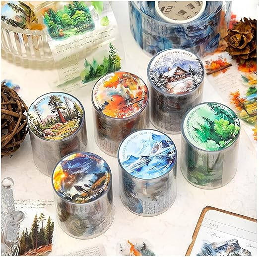Landscape Tape Stickers for Journaling Supplies, 6 Rolls PET Vintage Nature Stickers for Scrapbooking, Journaling, Planner (Landscape)