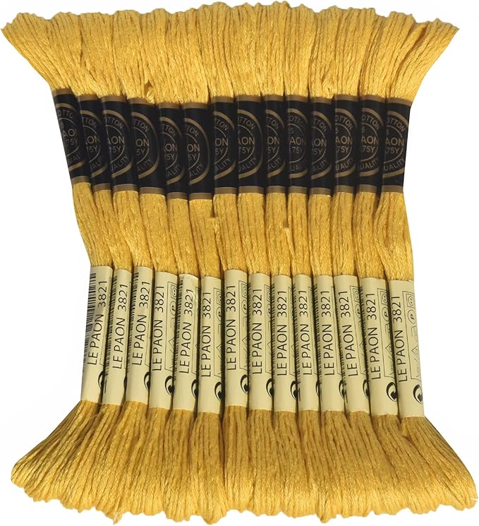 LE PAON Embroidery Floss, 14-Pack Six Strands 100% Long Staple Cotton Embroidery Thread, 8.7-Yard，Color Number：3821, Straw