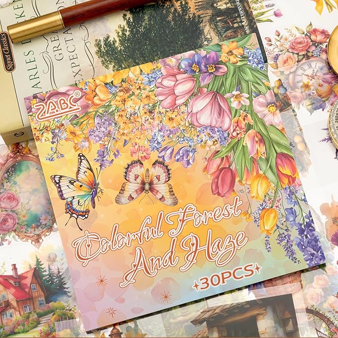 Multi-Tone Garden Theme Scrapbooking Supplies for Junk Journal - 30 Sheets PET Stickers - Vintage Journaling Ephemera Sticker Book Pre Cut(TZ-005-004)