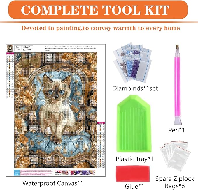 igoodom Diamond Art Kits for Adults, Cat Diamond Art Kits, Full Drill Round Cat Diamond Painting Kits, DIY Gem Art and Crafts for Home Wall Decor Gift 12x16inch