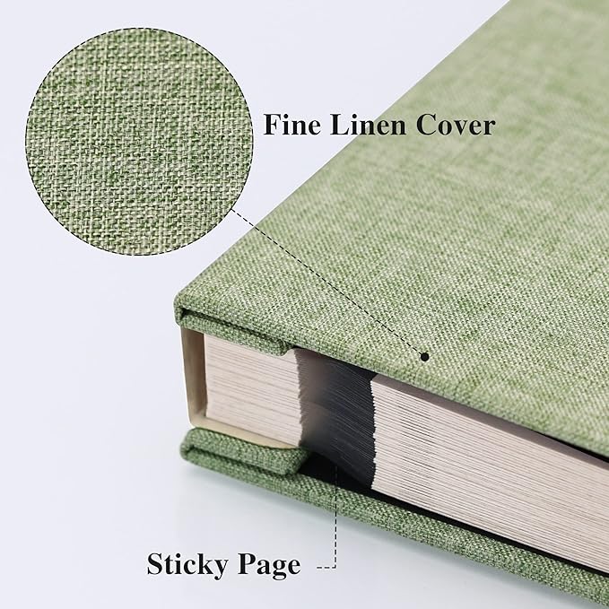 Vienrose Photo Album Self Adhesive 13x12.6 for 600 Photos Linen Scrapbook 120 Pages Grassgreen