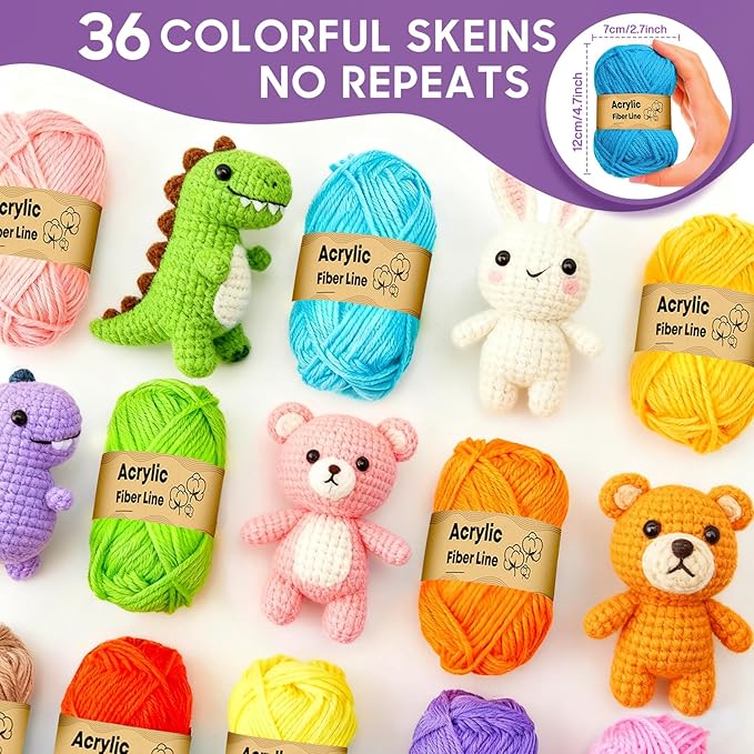 MIAOKE 90 Pcs Portable Crochet Kit with 36 Colors of Crochet Yarn, 36 Crochet Hook Accessories, 16 Crochet Hooks, A Waterproof Knitting Bag and a Storage Bag. Suitable for Beginners and Professionals
