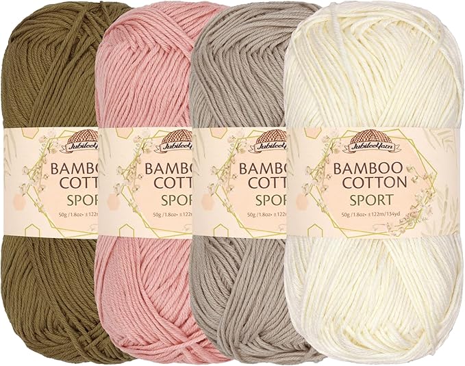 JubileeYarn Bamboo Cotton Sport Yarn - 50g/Skein - Shades of Neutral Tones - 4 Skeins