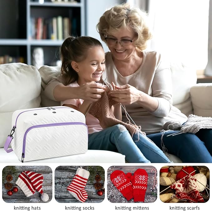 IBFUN Crochet Yarn Knitting Bag 2 Pcs Yarn Storage Organizer Crocheting Bags for Beginners with Shoulder Strap for Knit Accessories Needles Hooks