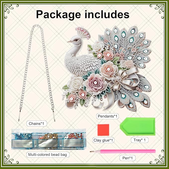 MVVMTOP Diamond Art Painting Hanging Pendant, DIY Peacock 5D Special Shape Crystal Diamond Art Partial Mosaic Making Craft Wreath Ornaments, Large Size Home wall Decor Window Decoration Handmade Gift