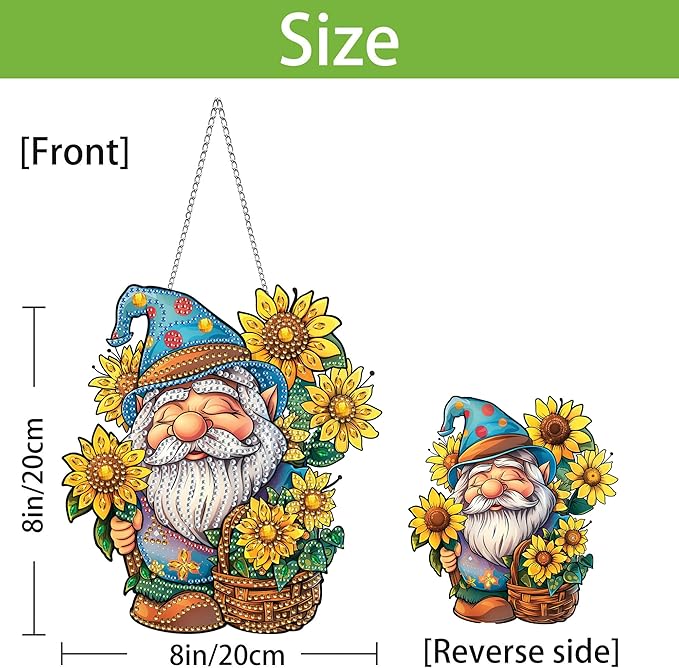 Wergund 5D DIY Gnome Diamond Art Hanging Kits, Hanging Diamond Art Sunflower, Acrylic Special Shaped Rhinestone, Window Hanging Pendants for Home Wall Garden Front Door Outdoor Decor Gift(Gnome)