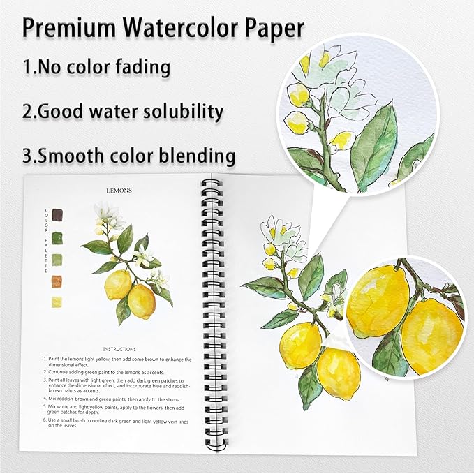Watercolor Workbooks Plants, 15 Beautiful Paintings for Water Color Book Adult, Watercolor Coloring Book for Beginners, Watercolor Workbook for Adults Teens (Without Palette, Plants)