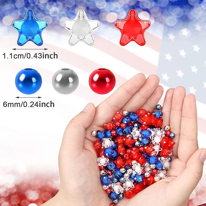 UPINS 1500Pcs Red White and Blue Beads, Patriotic 4th of July Beads for Jewelry Making Round Star Spacer Beads for Independence Day DIY Crafts and Necklace Bracelet Earring, 0.24 inch, 79-6670